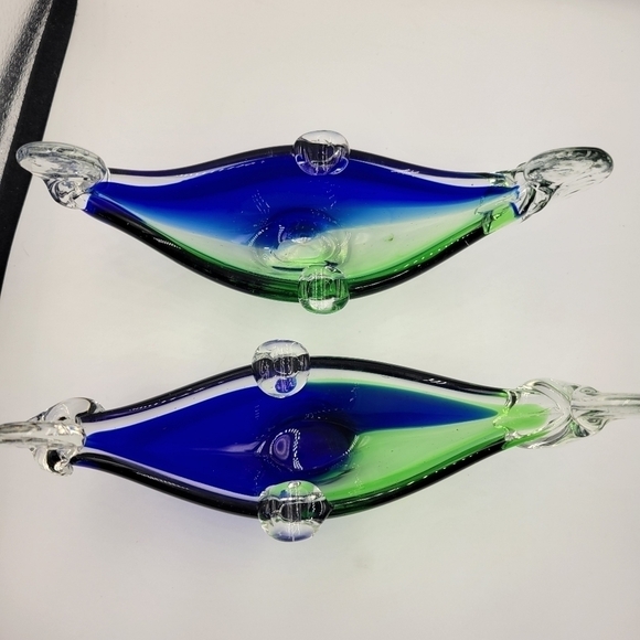 Murano Cobalt & Green Glass Gondolas - set of 2 - Picture 4 of 10